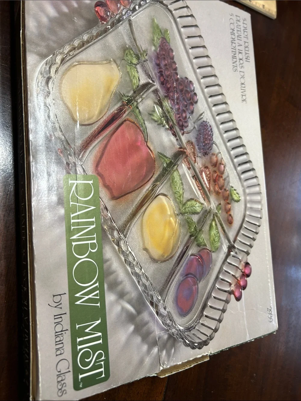Vintage Rainbow Mist 5-Part Divided Relish Dish by Indiana Glass NIB Item 2939